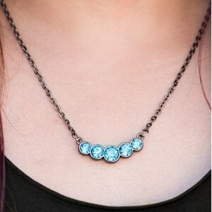 🆕 Gunmetal & Blue‎ Stone Necklace Set